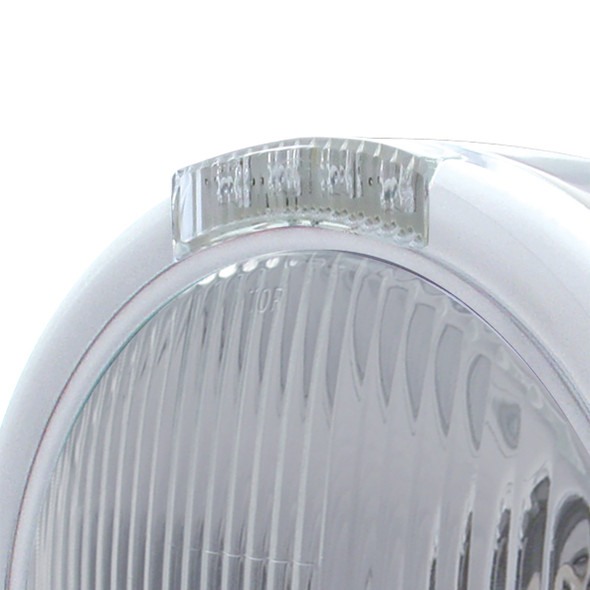 Stainless Steel Classic Half Moon Headlight H4 Bulb & LED Turn Signal - Clear Lens