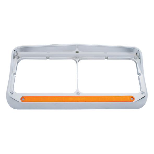 14 LED Chrome Rectangular Dual Headlight Bezel With Visor - Amber LED/Amber Lens