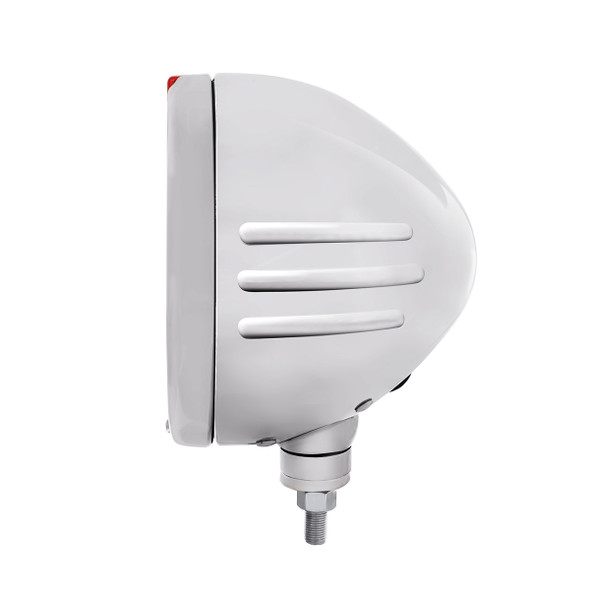 Stainless Steel Bullet Embossed Stripe Headlight H4 With White LED & Dual Mode LED Signal - Amber Lens