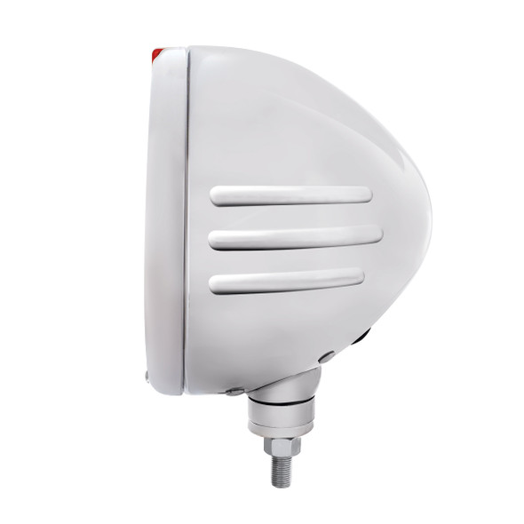 SS Classic Embossed Stripe Headlight H4 With 6 Amber LED & Dual Mode LED Signal -Amber Lens