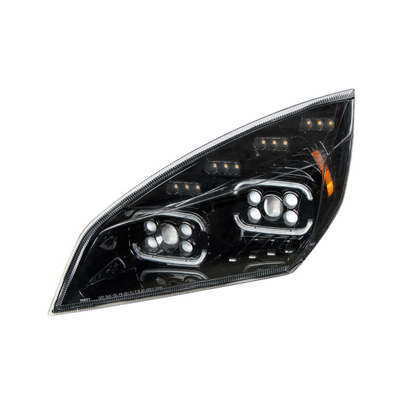 Black 10 LED Projector Headlight With LED Sequential Turn & DRL For 2018-2024 Cascadia - Driver