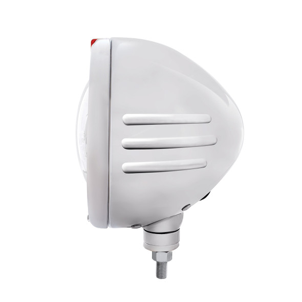 Stainless Steel Classic Embossed Stripe Headlight 5 LED Bulb & Dual Mode LED Signal-Amber Lens