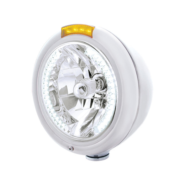 Chrome Classic Headlight H4 With 34 White LED & Dual Mode LED Signal - Amber Lens