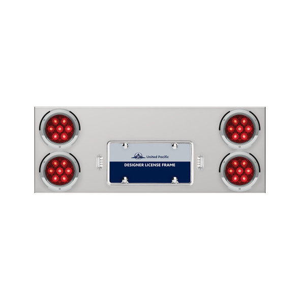 33-3/4" Stainless Rear Center Panel With Four 7 LED 4" Light & Bezel - Red LED/Red Lens - Competition Series