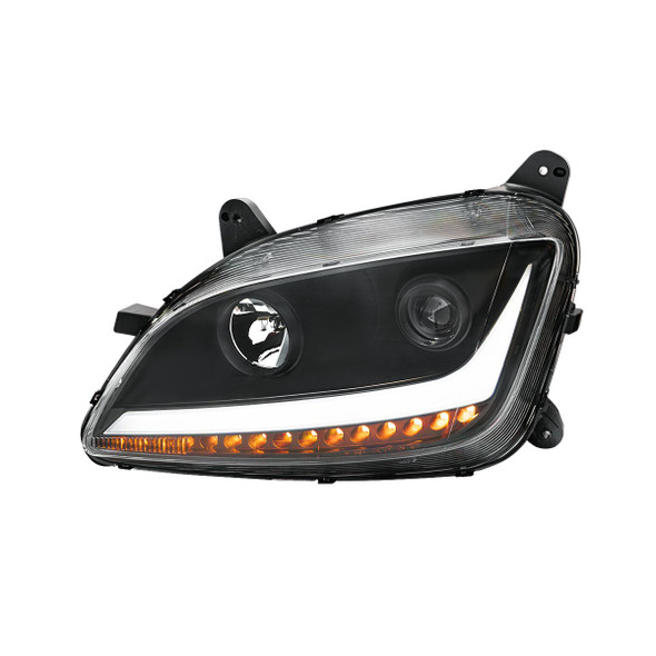 Black Projection Headlight With LED Position & Sequential Signal For 2012-2021 Peterbilt 579- Driver