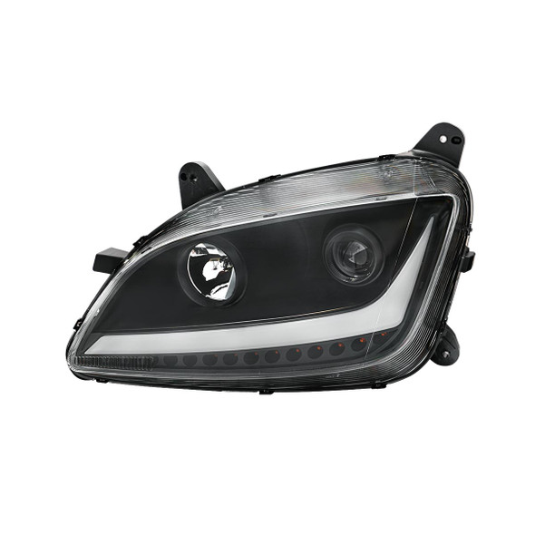 Black Projection Headlight With LED Position & Sequential Signal For 2012-2021 Peterbilt 579- Driver