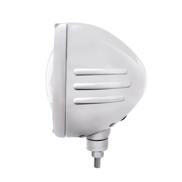 Stainless Steel Classic Embossed Stripe Headlight 5 LED Bulb & Dual Mode LED Signal-Clear Lens