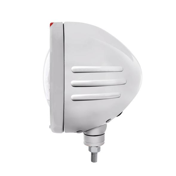 Stainless Steel Bullet Embossed Stripe Headlight 5 LED Bulb & Dual Mode LED Signal - Amber Lens