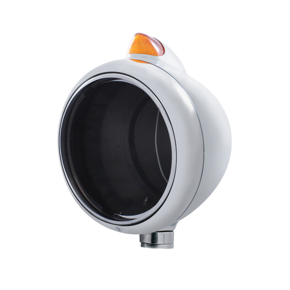 Stainless Steel Guide 682-C Headlight No Bulb & Original Style LED Signal-Amber Lens