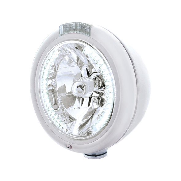Chrome Classic Headlight H4 With 34 White LED & Dual Mode LED Signal - Clear Lens