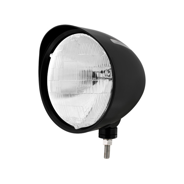Black "Billet" Style Groove Headlight With Visor H6014 Bulb