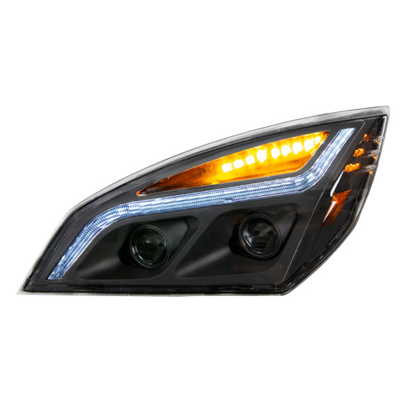 Black LED Projection Headlight With LED Position Light For 2018-2024 Freightliner Cascadia - Driver