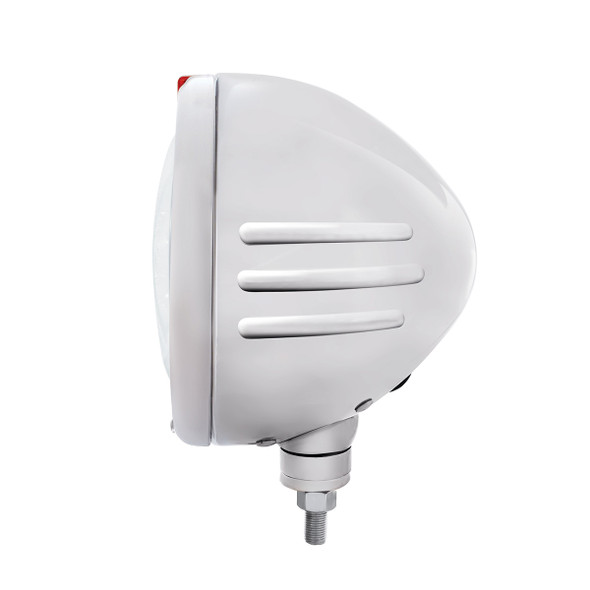 Stainless Steel Classic Embossed Stripe Headlight 11 LED Bulb & Dual Mode LED Signal - Amber Lens