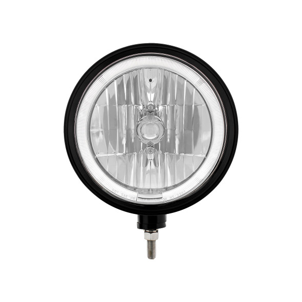 Black "Billet" Style Groove Headlight 9007 Bulb With White LED Halo Rim