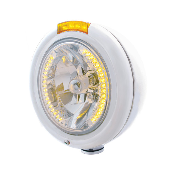 Stainless Steel Classic Headlight H4 With 34 Amber LED & Signal - Amber Lens