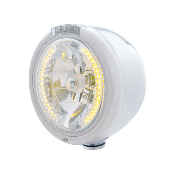 Stainless Steel Classic Half Moon Headlight H4 With Amber LED & Dual Mode LED Signal-Clear Lens