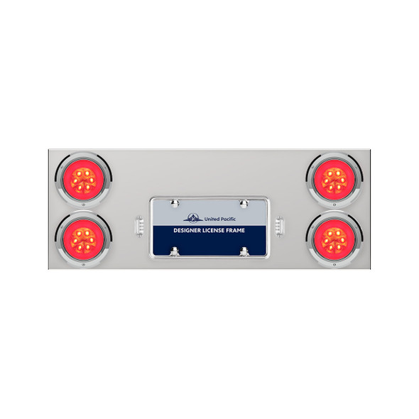 33-3/4" Stainless Rear Center Panel With Four 21 LED 4" GloLight & Bezels - Red LED/Clear Lens