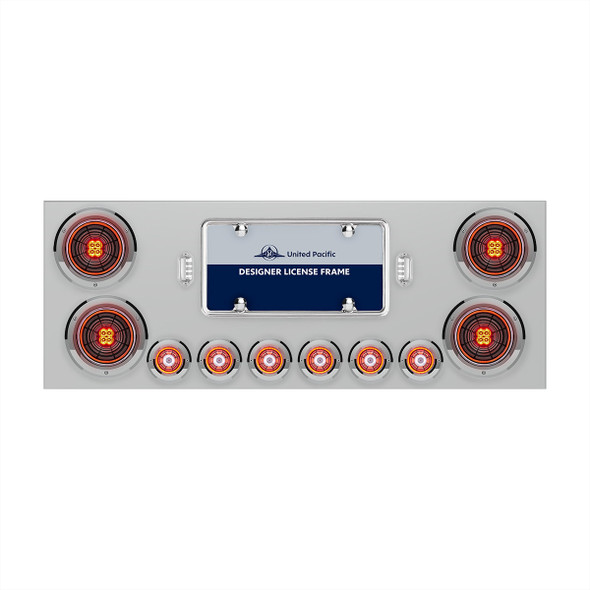 SS Rear Center Panel With Four 13 LED 4" Abyss Light & Six 4 LED 2" Lights & Bezels-Red LED/Clear Lens
