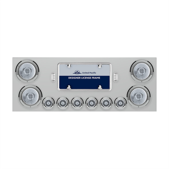 SS Rear Center Panel With Four 13 LED 4" Abyss Light & Six 4 LED 2" Lights & Bezels-Red LED/Clear Lens