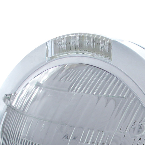 Stainless Steel Bullet Classic Headlight 6014 Bulb & LED Turn Signal - Clear Lens