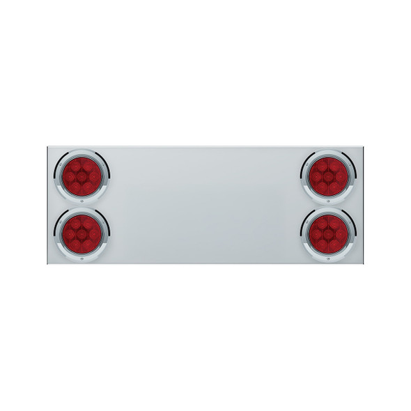 33-3/4" Stainless Rear Center Panel With Four 7 LED 4" Light & Bezel (No LP Holes)- Red LED/Red Lens - CS