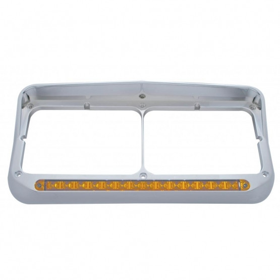 Rectangular Dual Headlight Bezel With Visor And LED Sequential Light Bar (Driver) - Amber LED/Amber Lens