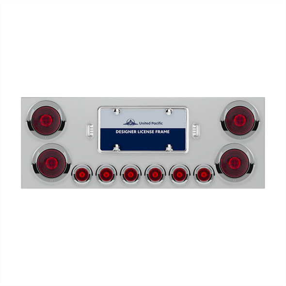 SS Rear Center Panel With Four 13 LED 4" Abyss Light & Six 4 LED 2" Lights & Visors-Red LED/Red Lens