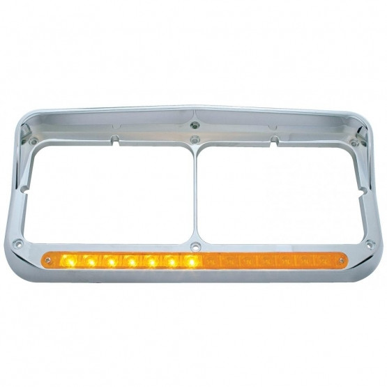 Rectangular Dual Headlight Bezel With Visor And LED Sequential Light Bar (Passenger) - Amber LED/Amber Lens