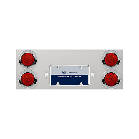 33-3/4" Stainless Rear Center Panel With Four 7 LED 4" Reflector Lights & Visors - Red LED/Red Lens