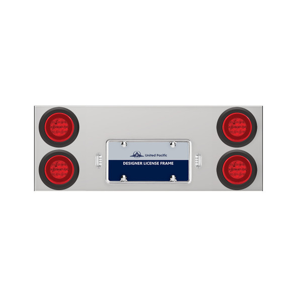 33-3/4" Stainless Rear Center Panel With Four 21 LED 4" GloLight & Grommets - Red LED/Red Lens