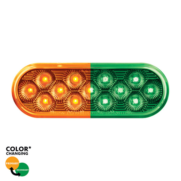 13 LED 6" Oval Double Fury Light (Turn Signal)-Amber & Green LED/Clear Lens