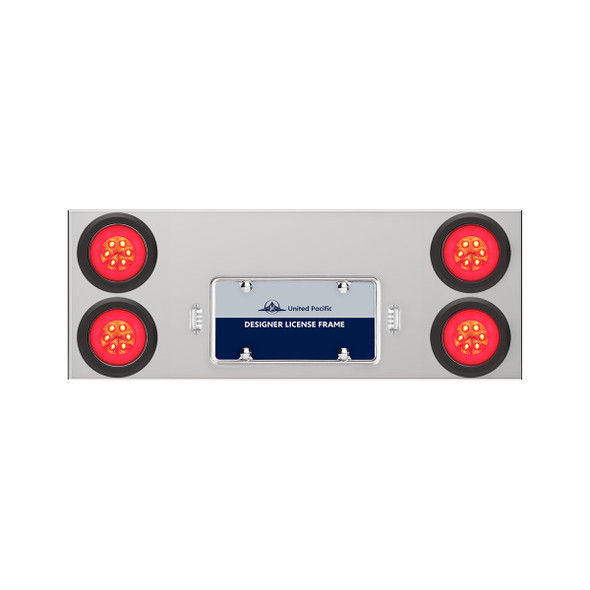 33-3/4" Stainless Rear Center Panel With Four 21 LED 4" GloLight & Grommets - Red LED/Clear Lens