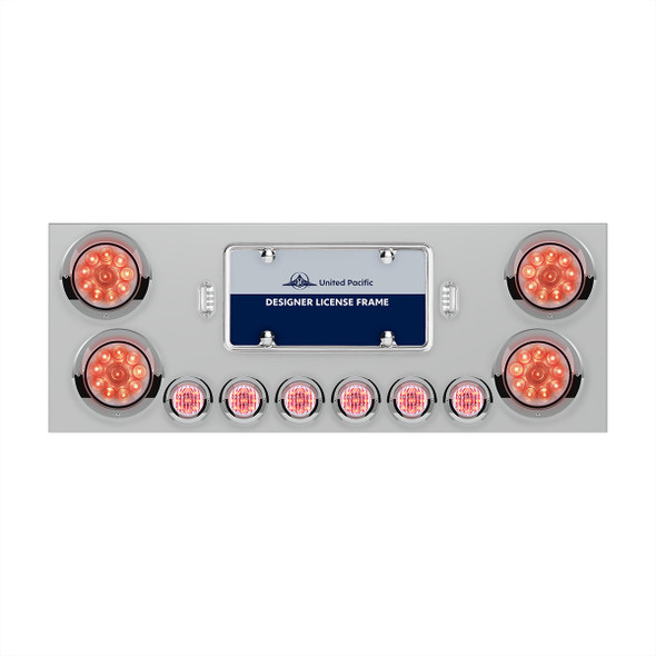 SS Rear Center Panel With 4X 10 LED 4" Lights & 6X 9 LED 2" Lights & Visors -Red LED/Clear Lens