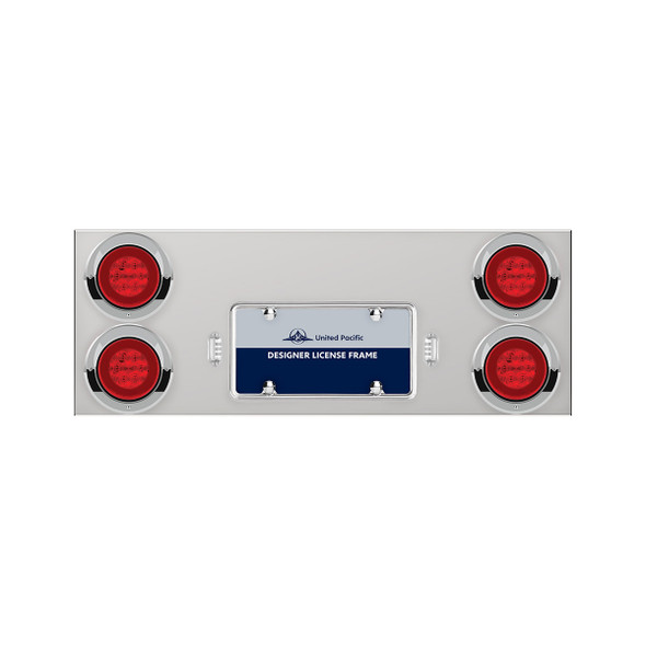 33-3/4" Stainless Rear Center Panel With Four 21 LED 4" GloLight & Visors - Red LED/Red Lens