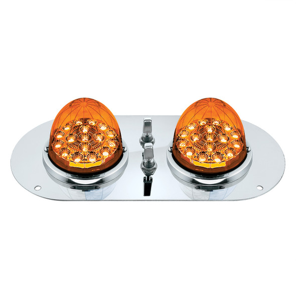 304 SS Above Door Dome Light Kit With 2 X 17 LED Double Fury Watermelon For KW & PB Trucks-Amber & Red LED