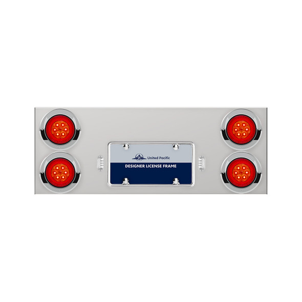 33-3/4" Stainless Rear Center Panel With 4X 16 LED 4" Turbine Lights & Visors - Red LED/Red Lens