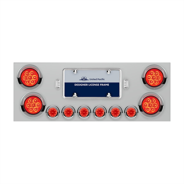 SS Rear Center Panel With 4X 7 LED 4" Reflector Lights & 6X 9 LED 2" Lights & Visors -Red LED & Lens