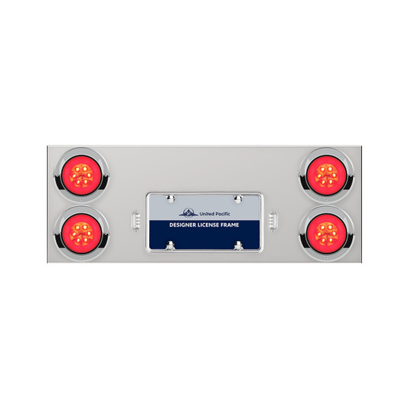 33-3/4" Stainless Rear Center Panel With Four 21 LED 4" GloLight & Visors - Red LED/Clear Lens