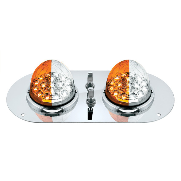 304 SS Above Door Dome Light Kit With 2 X 17 LED Double Fury Watermelon For KW & PB Trucks-Amber & White LED