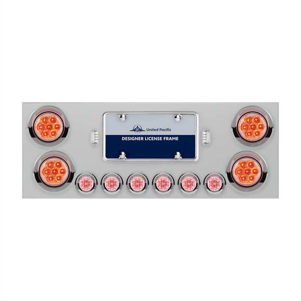 SS Rear Center Panel With 4X 7 LED 4" Reflector Lights & 6X 9 LED 2" Lights & Visors -Red LED/Clear Lens