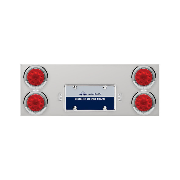 33-3/4" Stainless Rear Center Panel With Four 10 LED 4" Lights & Bezels - Red LED/Red Lens