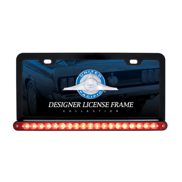 Black License Plate Frame With 19 LED 12" Reflector Light Bar - Red LED/Red Lens