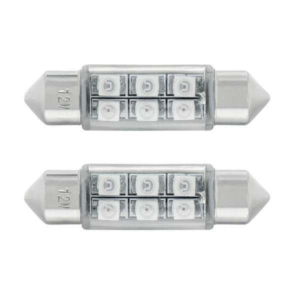 6 SMD High Power Micro LED 6418/6461-36mm Dome Light Bulb - Blue (2-Pack)