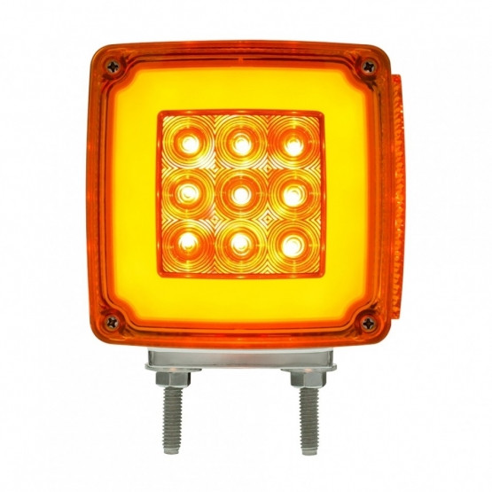 53 LED Double Stud Double Face GloLight With Side Marker (Turn Signal) Driver - Amber & Red LED/Amber & Red Lens