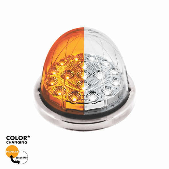 17 LED Watermelon Dual Function Double Fury Light Flush Mount Kit With Low Profile SS Bezel-Amber & White LED