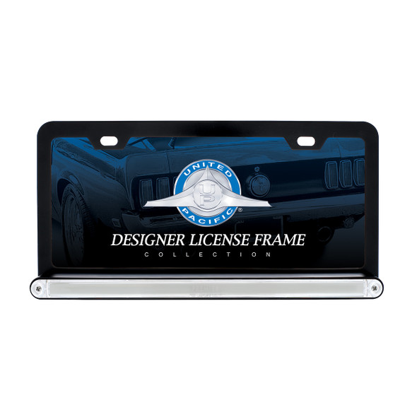 Black License Plate Frame With 24 LED 12" GloLight Bar - Amber LED/Clear Lens