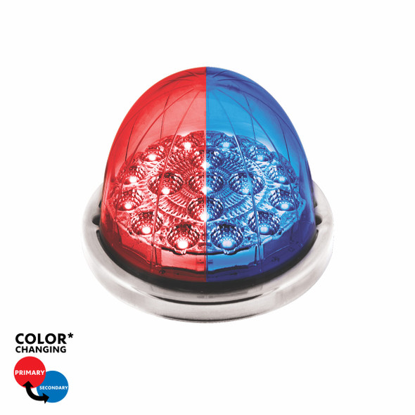 17 LED Watermelon Dual Function Double Fury Light Flush Mount Kit With Low Profile SS Bezel-Red & Blue LED
