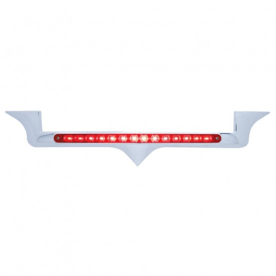 Chrome Hood Emblem Trim With 14 LED Light Bar For Kenworth - Red LED/Red Lens