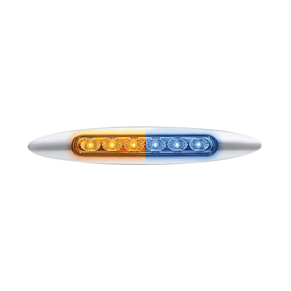 Double Fury 6 LED 6" Dual Function Marker Light With Chrome Bezel-Amber & Blue/Clear Lens