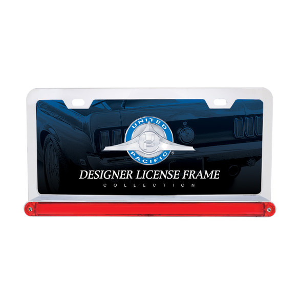 Chrome License Plate Frame With 24 LED 12" GloLight Bar - Red LED/Red Lens